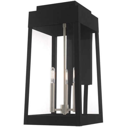 10.5 inch 3 Light Black Outdoor Wall Lantern with Clear Glass Shade-Lighting LumensLantern