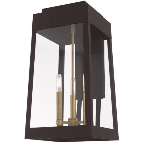 10.5 inch 3 Light Bronze Outdoor Wall Lantern with Clear Glass Shade-Lighting LumensLantern