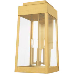 10.5 inch 3 Light Satin Brass Outdoor Wall Lantern with Clear Glass Shade-Lighting LumensLantern