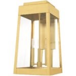 10.5 inch 3 Light Satin Brass Outdoor Wall Lantern with Clear Glass Shade-Lighting LumensLantern