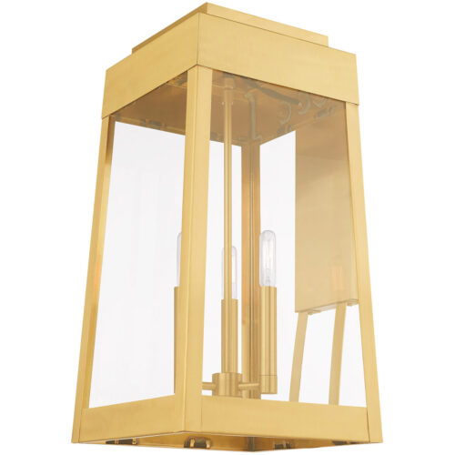 10.5 inch 3 Light Satin Brass Outdoor Wall Lantern with Clear Glass Shade-Lighting LumensLantern