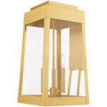 10.5 inch 3 Light Satin Brass Outdoor Wall Lantern with Clear Glass Shade-Lighting LumensLantern