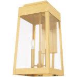 10.5 inch 3 Light Satin Brass Outdoor Wall Lantern with Clear Glass Shade-Lighting LumensLantern