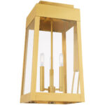 10.5 inch 3 Light Satin Brass Outdoor Wall Lantern with Clear Glass Shade-Lighting LumensLantern