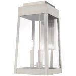 10.5 inch 3 Light Brushed Nickel Outdoor Wall Lantern with Clear Glass Shade-Lighting LumensLantern