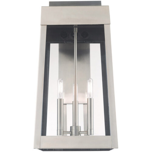 10.5 inch 3 Light Brushed Nickel Outdoor Wall Lantern with Clear Glass Shade-Lighting LumensLantern