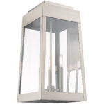 10.5 inch 3 Light Brushed Nickel Outdoor Wall Lantern with Clear Glass Shade-Lighting LumensLantern