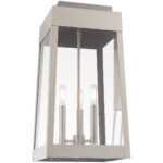 10.5 inch 3 Light Brushed Nickel Outdoor Wall Lantern with Clear Glass Shade-Lighting LumensLantern