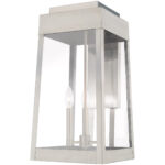 10.5 inch 3 Light Brushed Nickel Outdoor Wall Lantern with Clear Glass Shade-Lighting LumensLantern