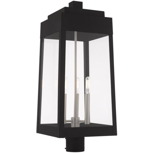 10.5 inch 3 Light Black Outdoor Post Top Lantern with Clear Glass Shade-Lighting LumensLantern