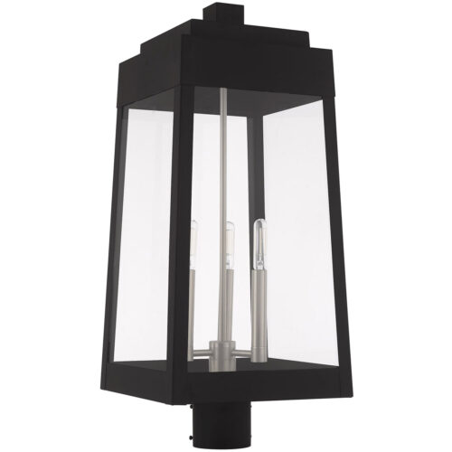 10.5 inch 3 Light Black Outdoor Post Top Lantern with Clear Glass Shade-Lighting LumensLantern