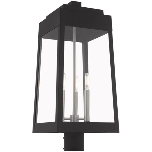 10.5 inch 3 Light Black Outdoor Post Top Lantern with Clear Glass Shade-Lighting LumensLantern