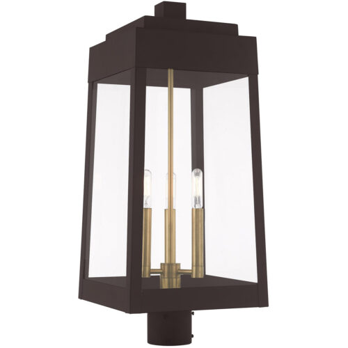 10.5 inch 3 Light Bronze Outdoor Post Top Lantern with Clear Glass Shade-Lighting LumensLantern