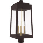 10.5 inch 3 Light Bronze Outdoor Post Top Lantern with Clear Glass Shade-Lighting LumensLantern