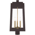 10.5 inch 3 Light Bronze Outdoor Post Top Lantern with Clear Glass Shade-Lighting LumensLantern