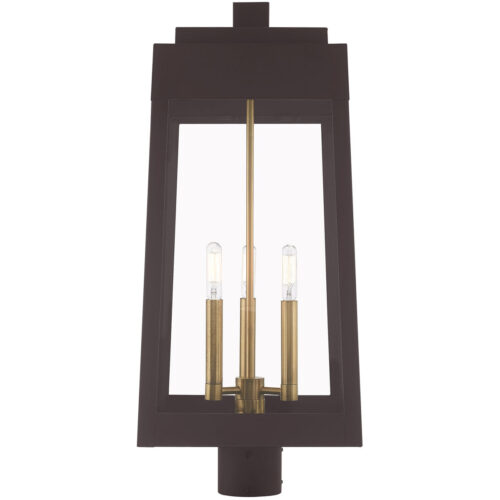 10.5 inch 3 Light Bronze Outdoor Post Top Lantern with Clear Glass Shade-Lighting LumensLantern