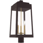 10.5 inch 3 Light Bronze Outdoor Post Top Lantern with Clear Glass Shade-Lighting LumensLantern