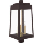 10.5 inch 3 Light Bronze Outdoor Post Top Lantern with Clear Glass Shade-Lighting LumensLantern