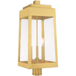 10.5 inch 3 Light Satin Brass Outdoor Post Top Lantern with Clear Glass Shade-Lighting LumensLantern