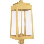 10.5 inch 3 Light Satin Brass Outdoor Post Top Lantern with Clear Glass Shade-Lighting LumensLantern