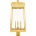 10.5 inch 3 Light Satin Brass Outdoor Post Top Lantern with Clear Glass Shade-Lighting LumensLantern