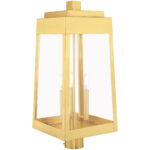 10.5 inch 3 Light Satin Brass Outdoor Post Top Lantern with Clear Glass Shade-Lighting LumensLantern