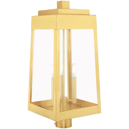 10.5 inch 3 Light Satin Brass Outdoor Post Top Lantern with Clear Glass Shade-Lighting LumensLantern