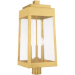 10.5 inch 3 Light Satin Brass Outdoor Post Top Lantern with Clear Glass Shade-Lighting LumensLantern