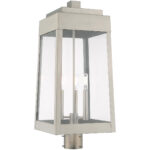 10.5 inch 3 Light Brushed Nickel Outdoor Post Top Lantern with Clear Glass Shade-Lighting LumensLantern