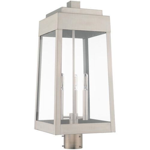 10.5 inch 3 Light Brushed Nickel Outdoor Post Top Lantern with Clear Glass Shade-Lighting LumensLantern