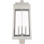 10.5 inch 3 Light Brushed Nickel Outdoor Post Top Lantern with Clear Glass Shade-Lighting LumensLantern