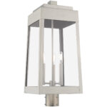 10.5 inch 3 Light Brushed Nickel Outdoor Post Top Lantern with Clear Glass Shade-Lighting LumensLantern