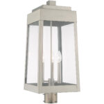 10.5 inch 3 Light Brushed Nickel Outdoor Post Top Lantern with Clear Glass Shade-Lighting LumensLantern