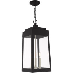 10.5 inch 3 Light Black Outdoor Pendant Lantern with Clear Glass Shade-Lighting LumensLantern