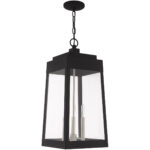 10.5 inch 3 Light Black Outdoor Pendant Lantern with Clear Glass Shade-Lighting LumensLantern