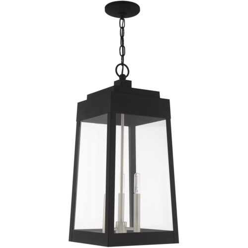 10.5 inch 3 Light Black Outdoor Pendant Lantern with Clear Glass Shade-Lighting LumensLantern