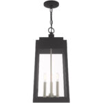 10.5 inch 3 Light Black Outdoor Pendant Lantern with Clear Glass Shade-Lighting LumensLantern