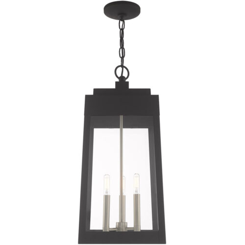 10.5 inch 3 Light Black Outdoor Pendant Lantern with Clear Glass Shade-Lighting LumensLantern