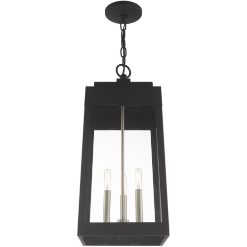 10.5 inch 3 Light Black Outdoor Pendant Lantern with Clear Glass Shade-Lighting LumensLantern