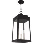 10.5 inch 3 Light Black Outdoor Pendant Lantern with Clear Glass Shade-Lighting LumensLantern