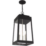 10.5 inch 3 Light Black Outdoor Pendant Lantern with Clear Glass Shade-Lighting LumensLantern