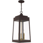 10.5 inch 3 Light Bronze Outdoor Pendant Lantern with Clear Glass Shade-Lighting LumensLantern