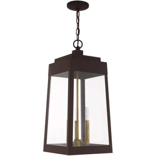 10.5 inch 3 Light Bronze Outdoor Pendant Lantern with Clear Glass Shade-Lighting LumensLantern