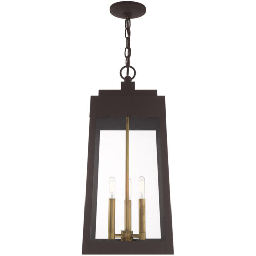 10.5 inch 3 Light Bronze Outdoor Pendant Lantern with Clear Glass Shade-Lighting LumensLantern