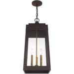 10.5 inch 3 Light Bronze Outdoor Pendant Lantern with Clear Glass Shade-Lighting LumensLantern