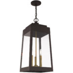 10.5 inch 3 Light Bronze Outdoor Pendant Lantern with Clear Glass Shade-Lighting LumensLantern