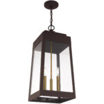 10.5 inch 3 Light Bronze Outdoor Pendant Lantern with Clear Glass Shade-Lighting LumensLantern