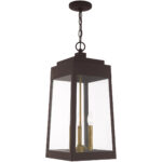 10.5 inch 3 Light Bronze Outdoor Pendant Lantern with Clear Glass Shade-Lighting LumensLantern