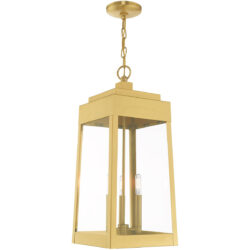 10.5 inch 3 Light Satin Brass Outdoor Pendant Lantern with Clear Glass Shade-Lighting LumensLantern