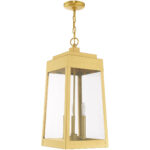 10.5 inch 3 Light Satin Brass Outdoor Pendant Lantern with Clear Glass Shade-Lighting LumensLantern